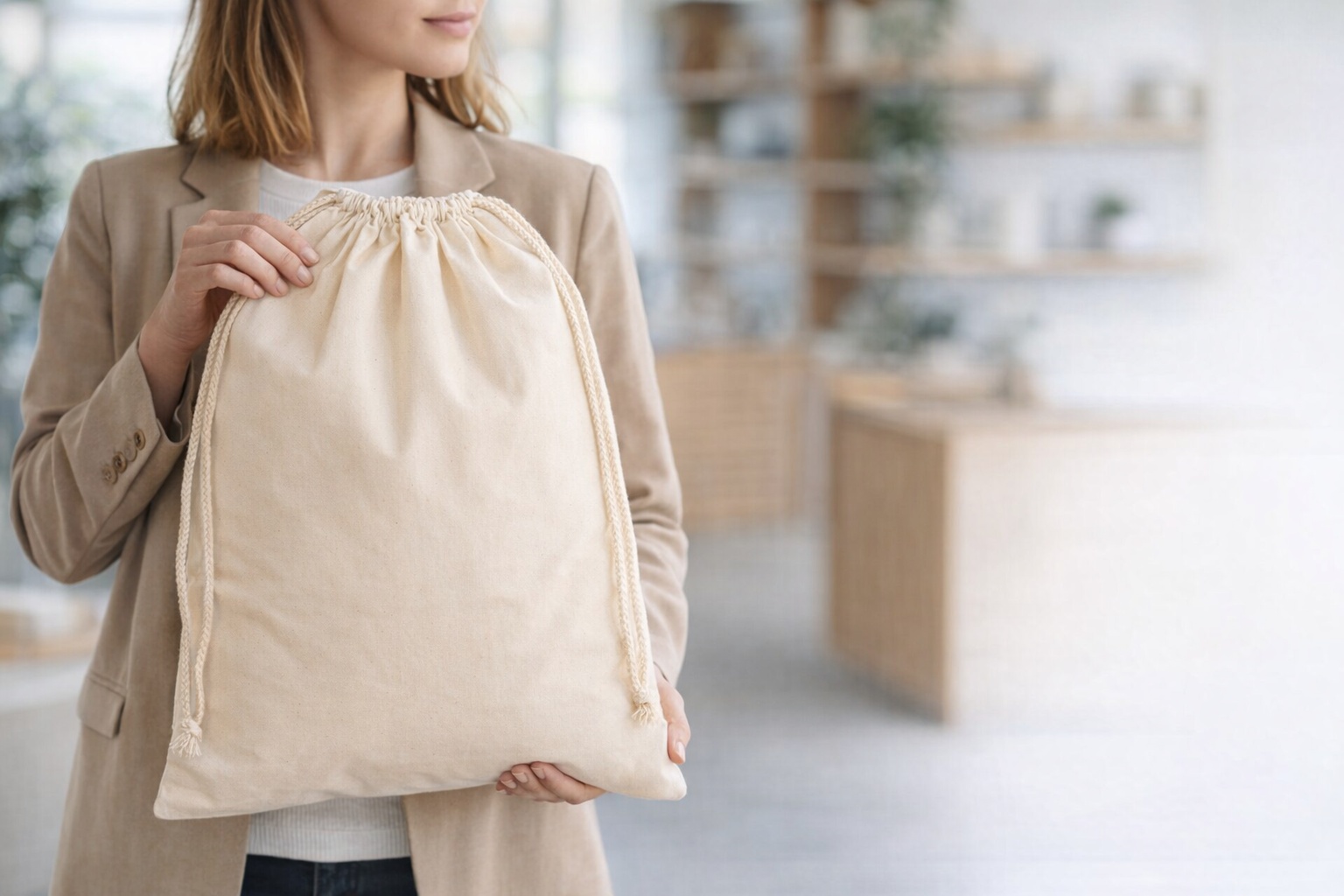 Premium Cotton Stuff Bag L personalizzabile