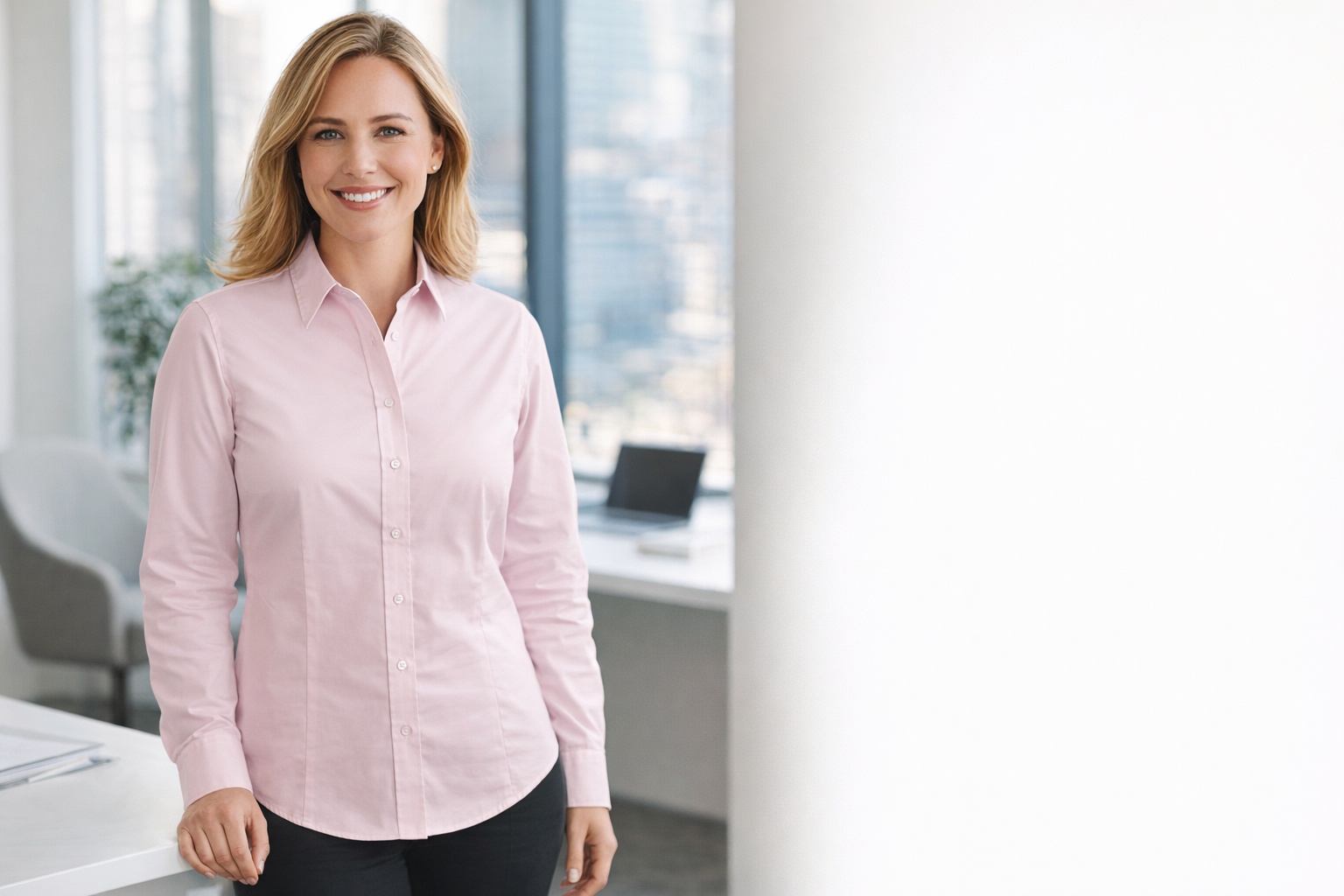 Ladies' Shirt Longsleeve Poplin personalizzabile FMS TV
